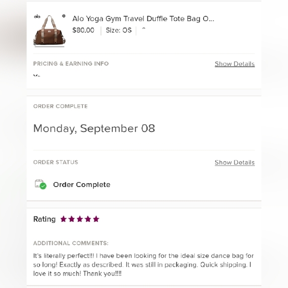 Alo Yoga Gym Duffle Travel Bag Tote Oversized Purple - Picture 7 of 7